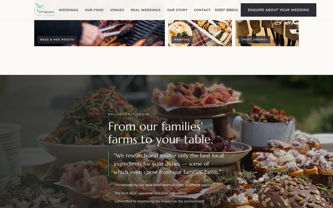 Homegrown Hospitality website section