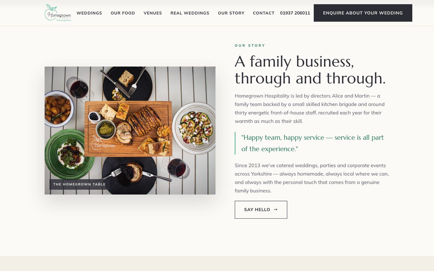 Homegrown Hospitality website section