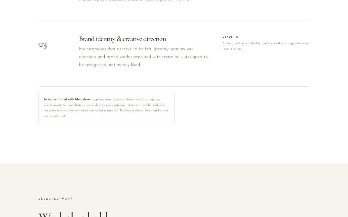 Melae Eleve website section