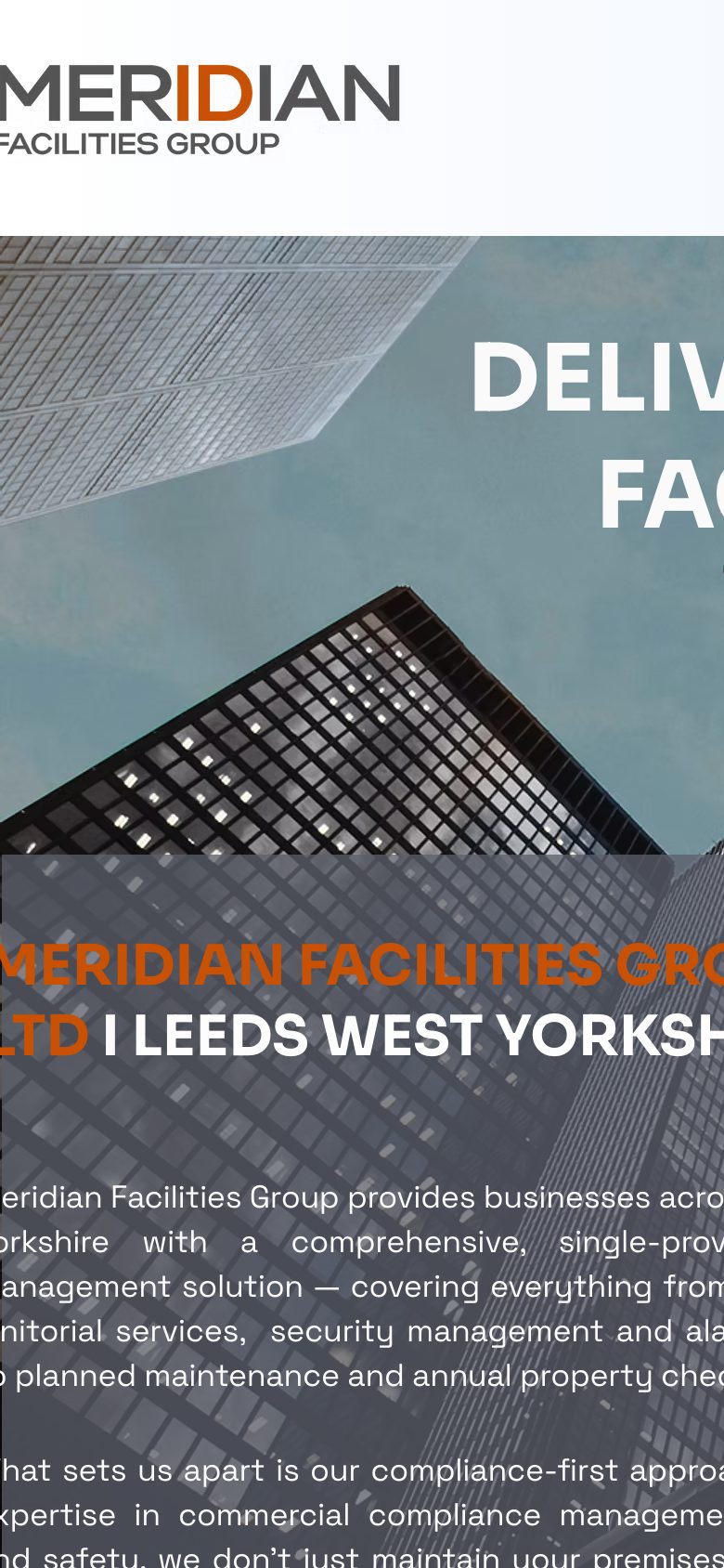 Meridian Facilities Group website before the redesign, on a phone