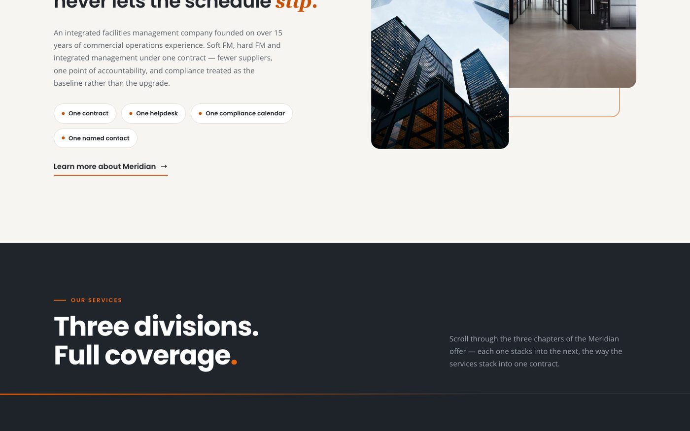 Meridian Facilities Group website section
