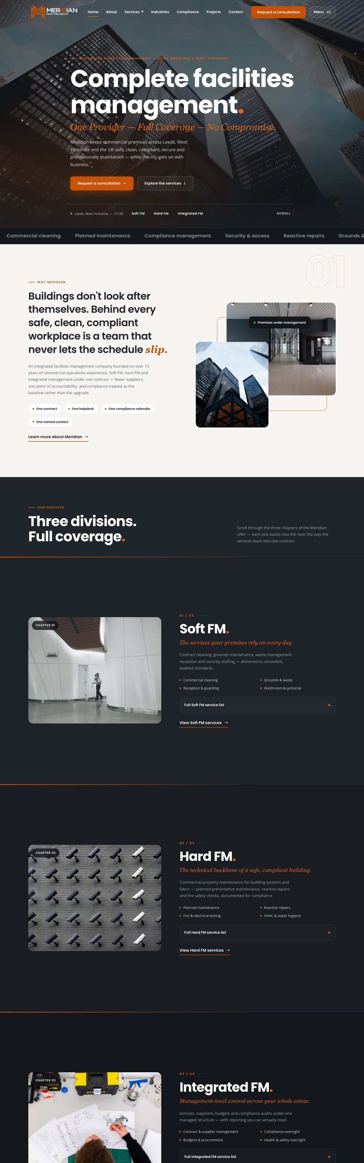 Meridian Facilities Group full homepage design