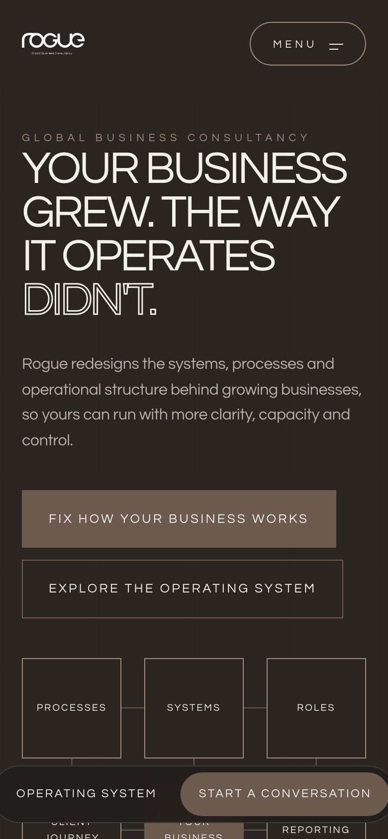Rogue Business Consultancy mobile design