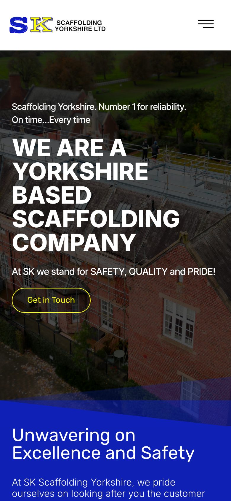 SK Scaffolding Yorkshire website before the redesign, on a phone
