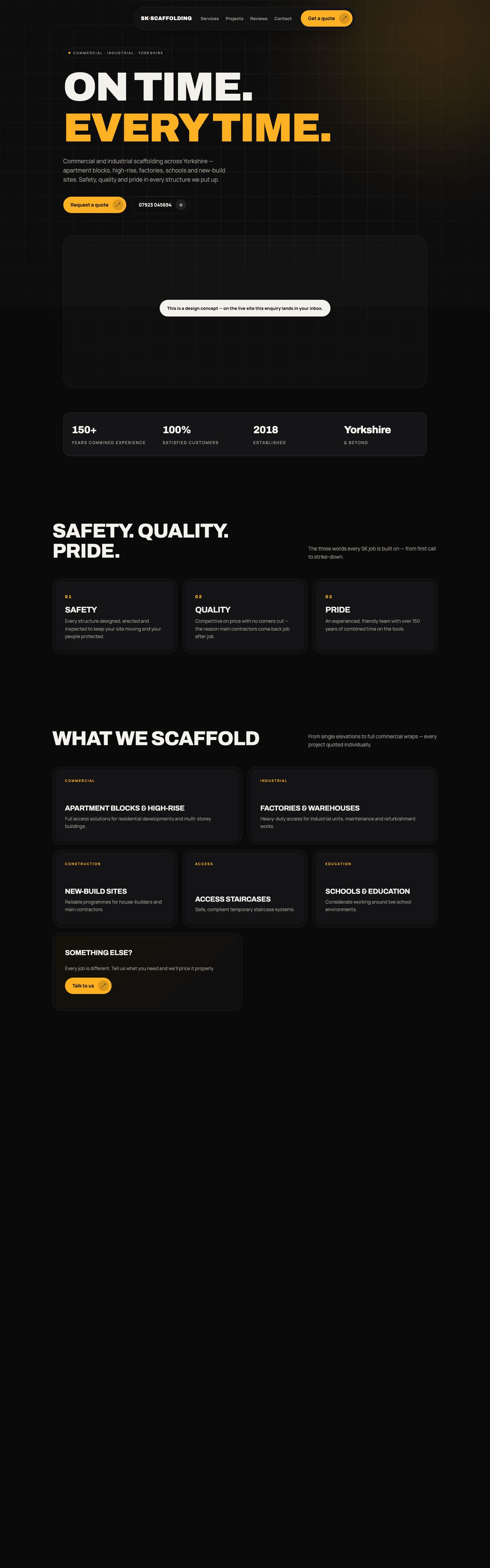 SK Scaffolding Yorkshire full homepage design