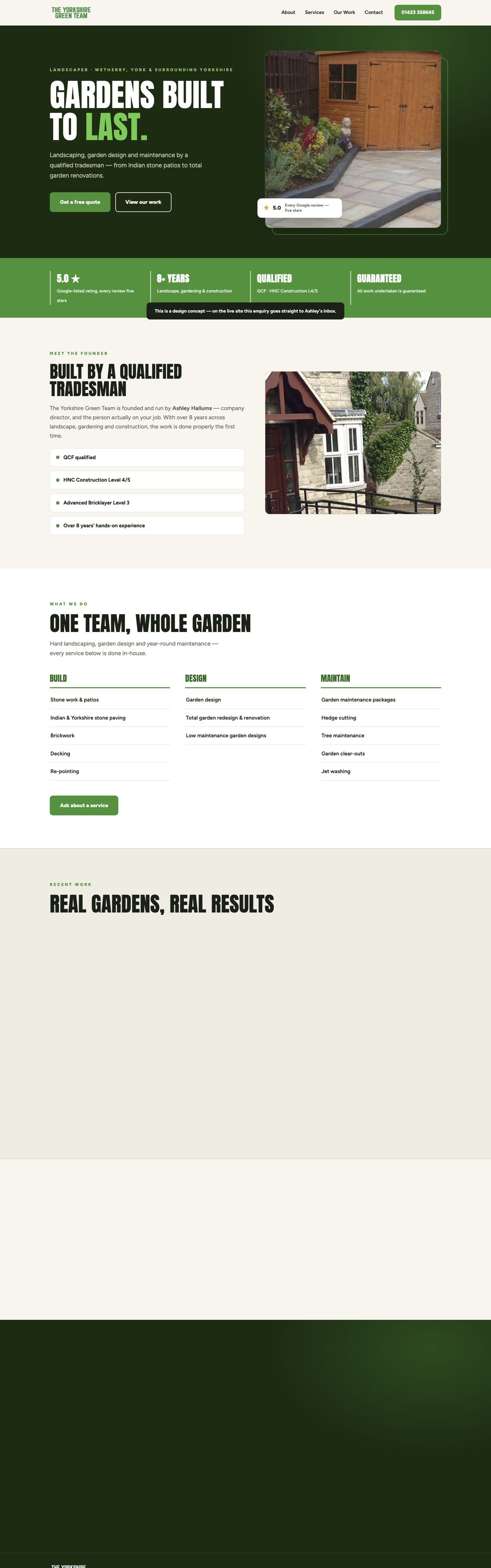 Yorkshire Green Team full homepage design